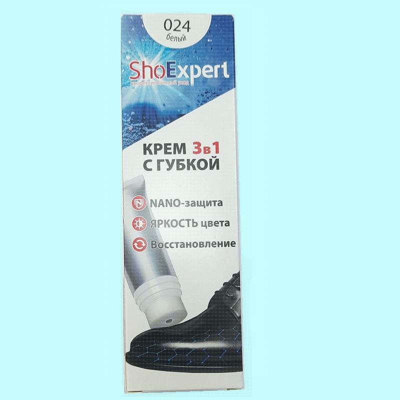 ShoExpert Крем для кожи туба c губкой 75мл. Nano-защита Белый (28)