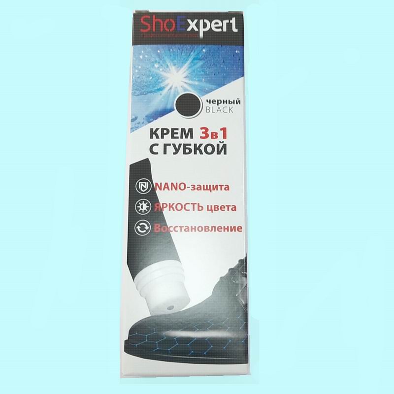 ShoExpert Крем для кожи туба c губкой 75мл. Nano-защита Черный (28)