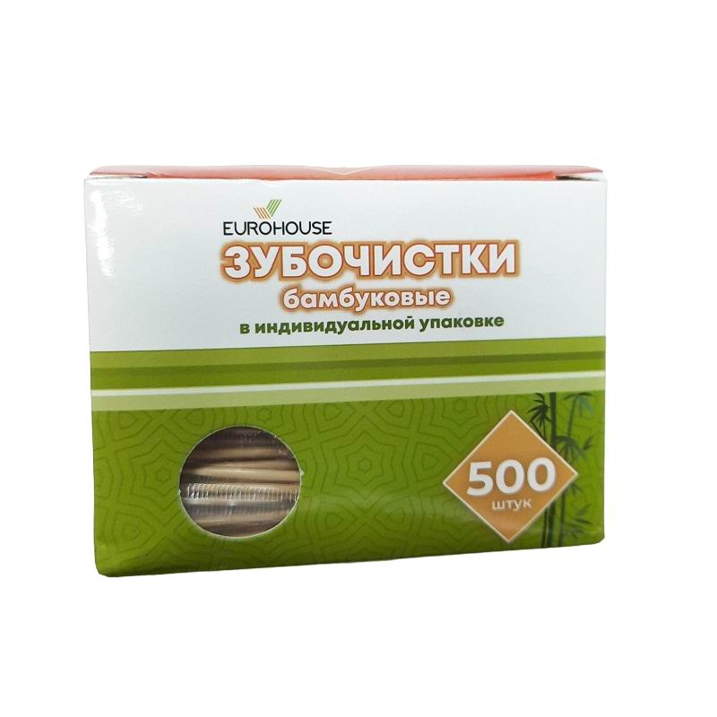 Зубочистки 500шт бамбуковые в индивидуальной упаковке EUROHOUSE