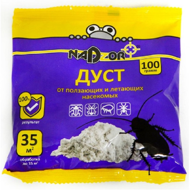 NADZOR Дуст 100гр для уничтожения тараканов, клопов, муравьев