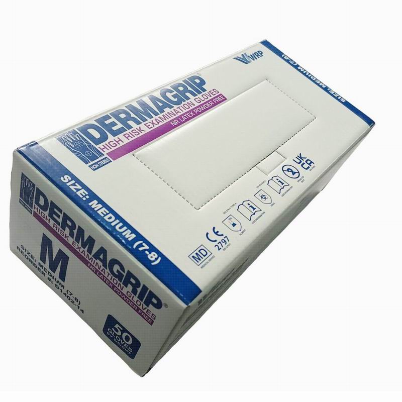 Перчатки латексные р.M (7-8) прочные, синие DERMAGRIP (25пар)