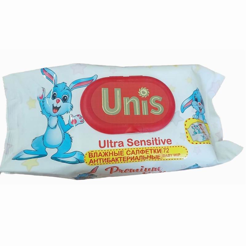 Салфетки влажные 72шт Детские Антибактериальные с клапаном Unis Premium Soft