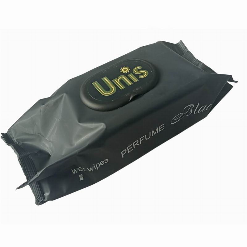Салфетки влажные 84шт Антибактериальные с клапаном Unis Perfume Черные