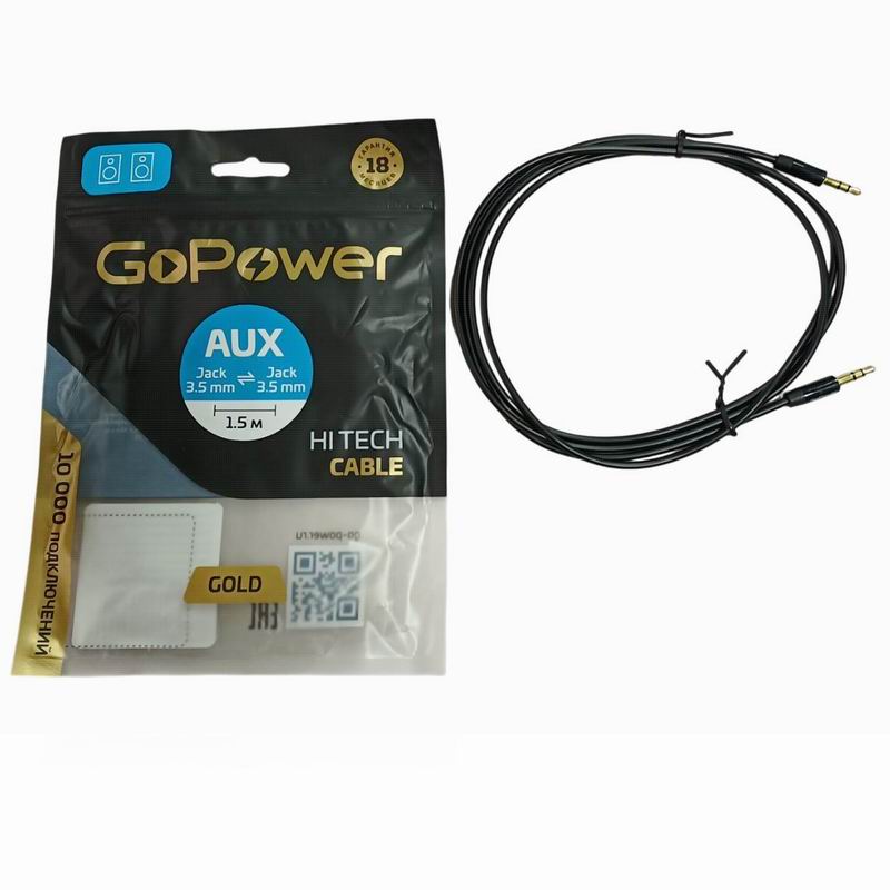 Кабель AUX Jack 3,5мм-Jack 3,5мм, дл-1,5м GoPower
