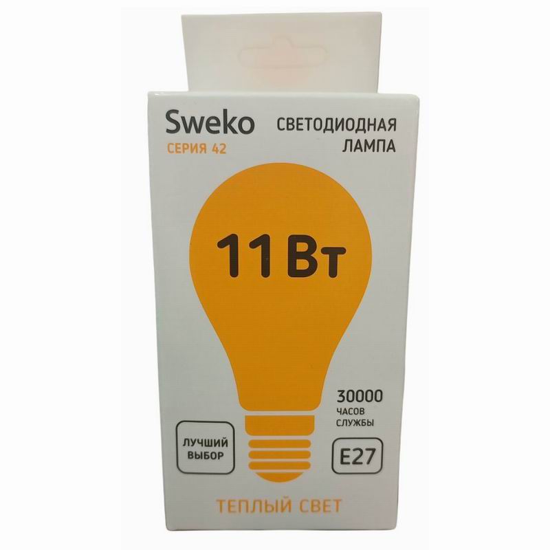 Лампа 11Вт светодиодная Е27 А60 груша 3000К Теплый свет Sweko